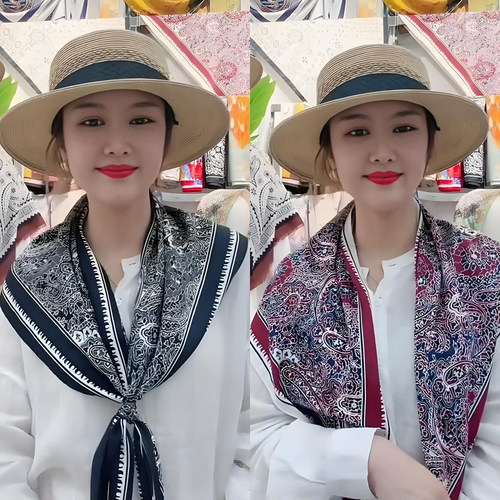 夏季新款腰果三角巾女轻奢高级感丝巾薄复古时尚百搭披肩气质领巾