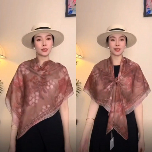花静悠然春季丝棉田园大方巾女