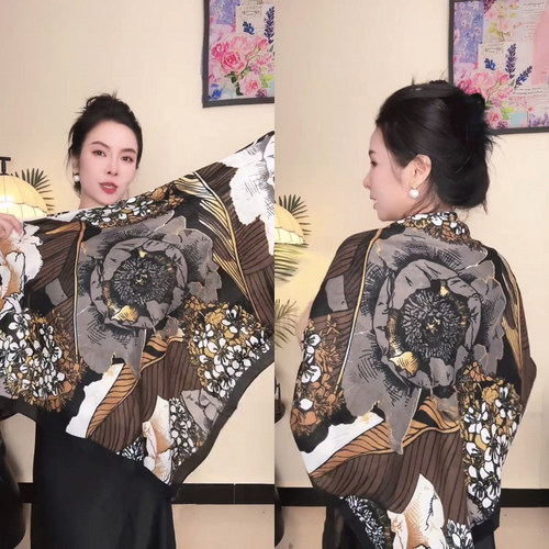花丛豹纹130*130大方巾丝巾女