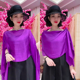 夏季薄款纯色丝巾女时尚百搭套头披肩外搭多功能旅游拍照防晒纱巾
