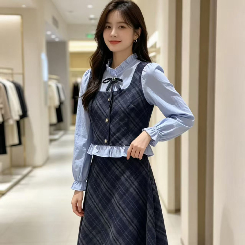 2026女装通勤裙套装上衣+半身裙蝴蝶结修身显瘦长袖休闲秋季新品