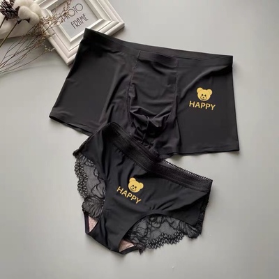 情侣内裤冰丝款夏季2024新款潮流蕾丝边一对轻奢性感纯欲可爱小熊