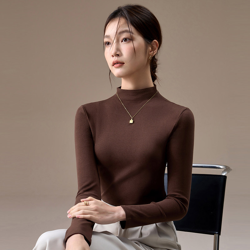 黑色半高领打底衫女2025秋冬新款修身显瘦洋气长袖t恤女早春上衣