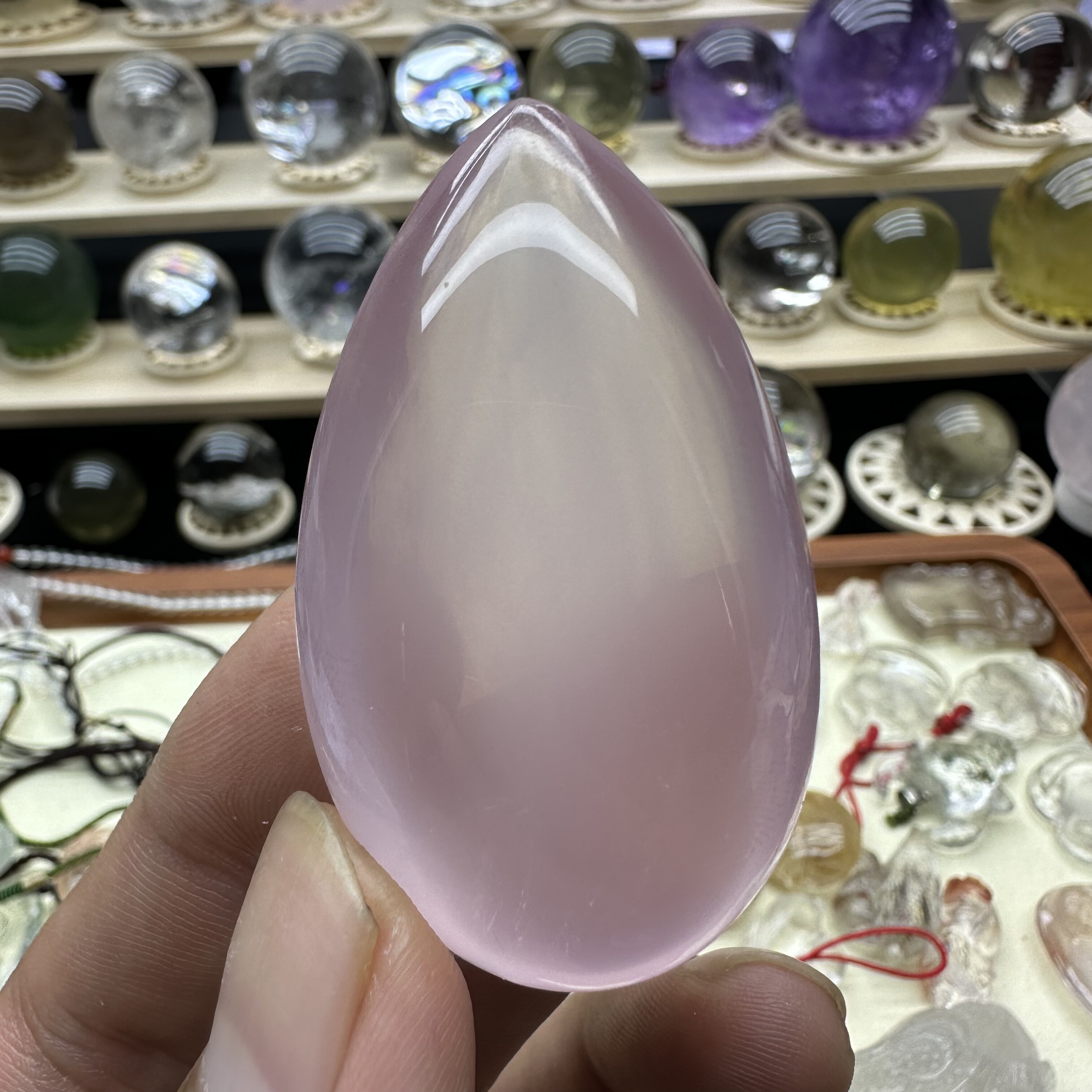 莫桑比克天然粉水晶 切割打磨水滴吊坠 水晶项链裸石旺桃花芙蓉石