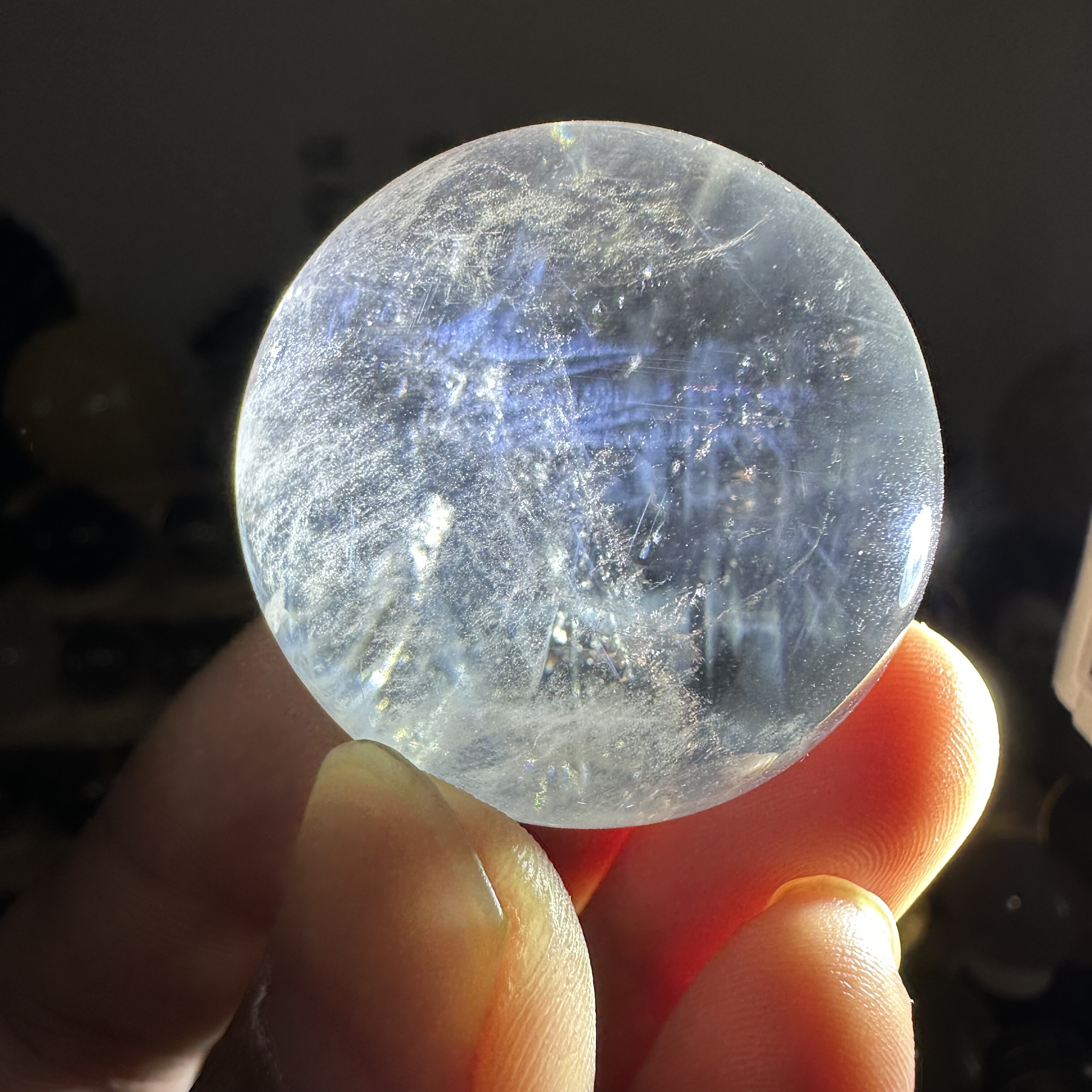 38.7mm天然白水晶球摆件异象水晶天使的羽毛蓝针水晶一物一图精品