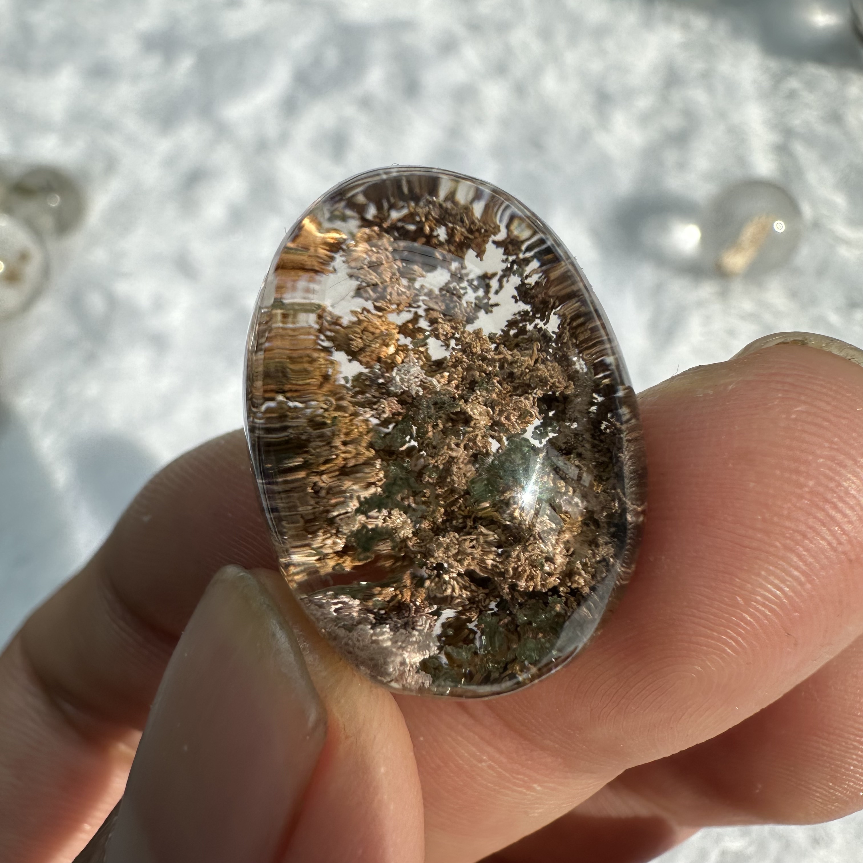 精品天然白水晶橘黄幽灵绿幽灵共生大蛋面 晶体干净通透 一物一图