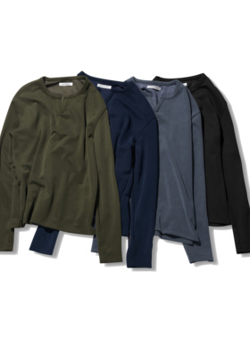 Danci Done Row风老钱 超合身* 莫代尔坑条小V领打底长袖T恤tee