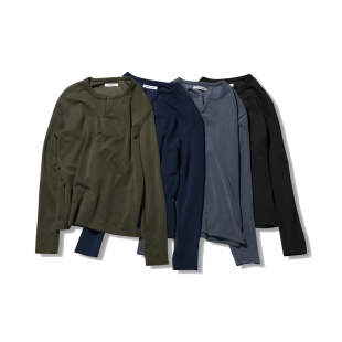 莫代尔坑条小V领打底长袖 Danci 超合身 Row风老钱 T恤tee Done