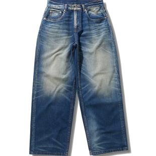 复古洗水做旧宽松直筒微baggy牛仔裤 喜马拉雅蛇皮 Done Danci