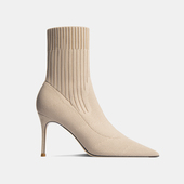 2025年秋冬新款 弹力针织连袜靴飞织袜子鞋 女细跟高跟短靴瘦瘦靴子