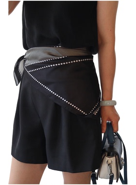 系腰丝巾小方巾女嘻哈街舞ins领巾韩版装饰头巾极简黑白灰色裹胸