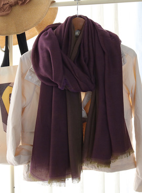 温柔知性紫色双面双色棉麻围巾高级感纯色加大加厚冬季保暖长巾女