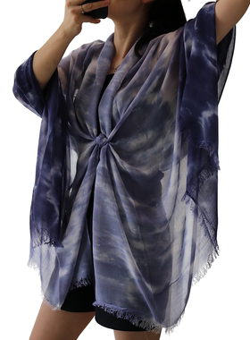 扎染莫代尔棉麻围巾女民族国风全棉披肩夏季紫色秋冬保暖旅游拍照