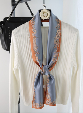 小丝巾飘带女新款百搭长条领巾韩版装饰网红腰巾洋气灰色丝带围巾