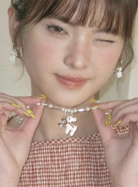 张泽禹同款甜美可爱蜡烛珐琅梦中小鹿珍珠项链气质小众设计感项链