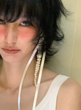 丝带珍珠耳饰女流苏显脸小夸张耳坠法式慵懒个性时尚2024新款百搭