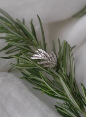 银色迷迭香戒指女小众设计轻奢高级感2024新款个性开口冷淡风百搭