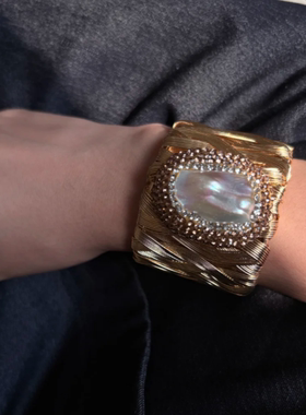 天然巴洛克珍珠金丝手镯夸张小众设计感中古高级感手饰网红爆款潮