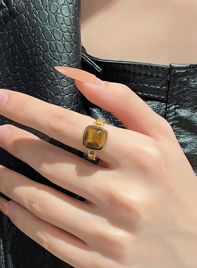 黄水晶猫眼石碧玺适合手粗的戒指女食指戒轻奢小众复古指环高级感