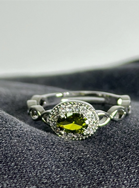 翠湖山庄」S925纯银黎深同款戒指小众超闪橄榄绿精致轻奢食指戒