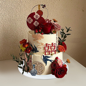 2026新款 仿真蛋糕模型鲜花花卉简约订婚婚礼可定制假蛋糕样品道具