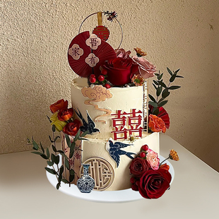 仿真蛋糕模型鲜花花卉简约订婚婚礼可定制假蛋糕样品道具 2026新款