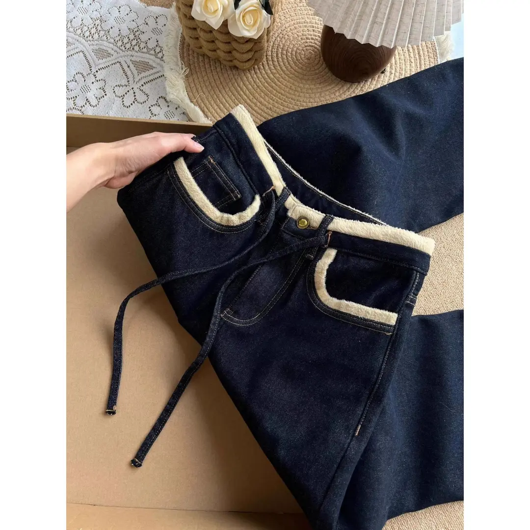 深蓝色加绒加厚牛仔裤女秋冬新款大码胖mm高腰宽松显瘦窄版阔腿裤,女装/女士精品,牛仔裤,淘宝优惠券,粉丝福利购,淘宝优惠卷