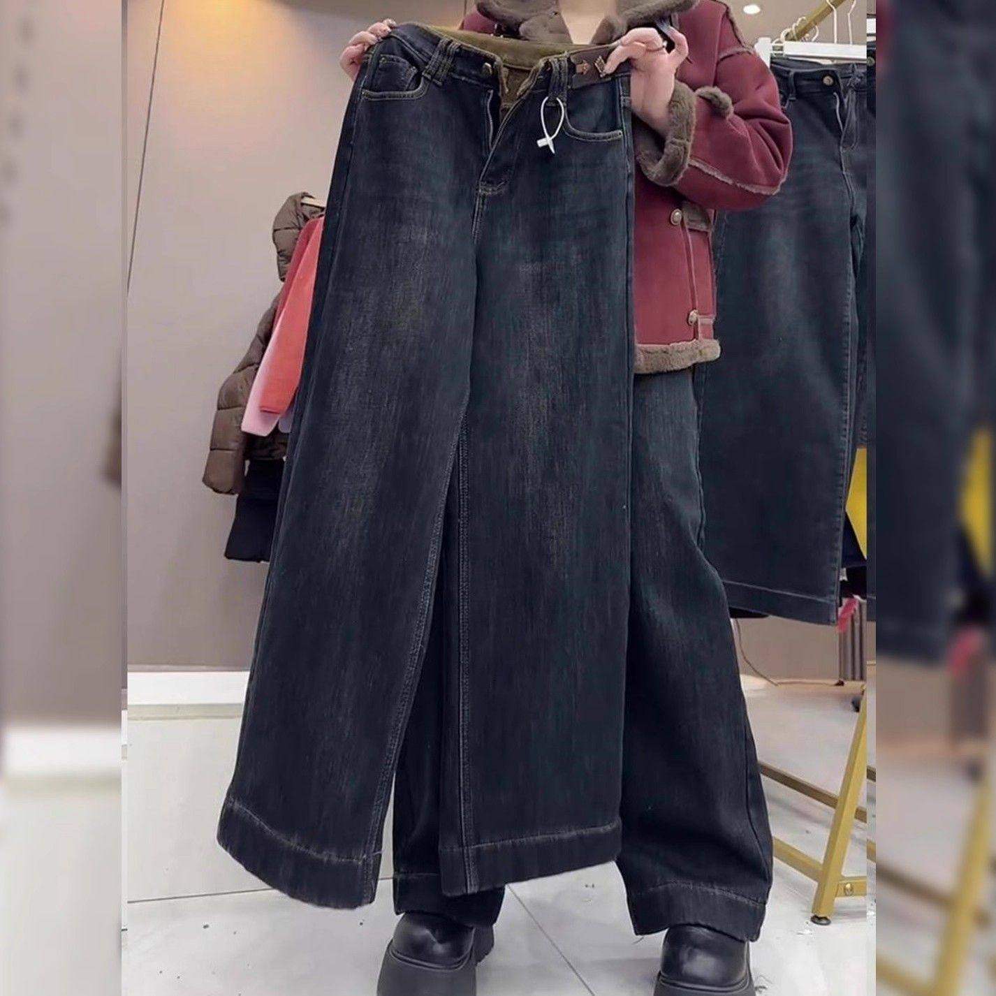 2026冬季爆款高腰加绒加厚牛仔裤大码女装梨形身材显瘦复古阔腿裤,女装/女士精品,牛仔裤,淘宝优惠券,粉丝福利购,淘宝优惠卷