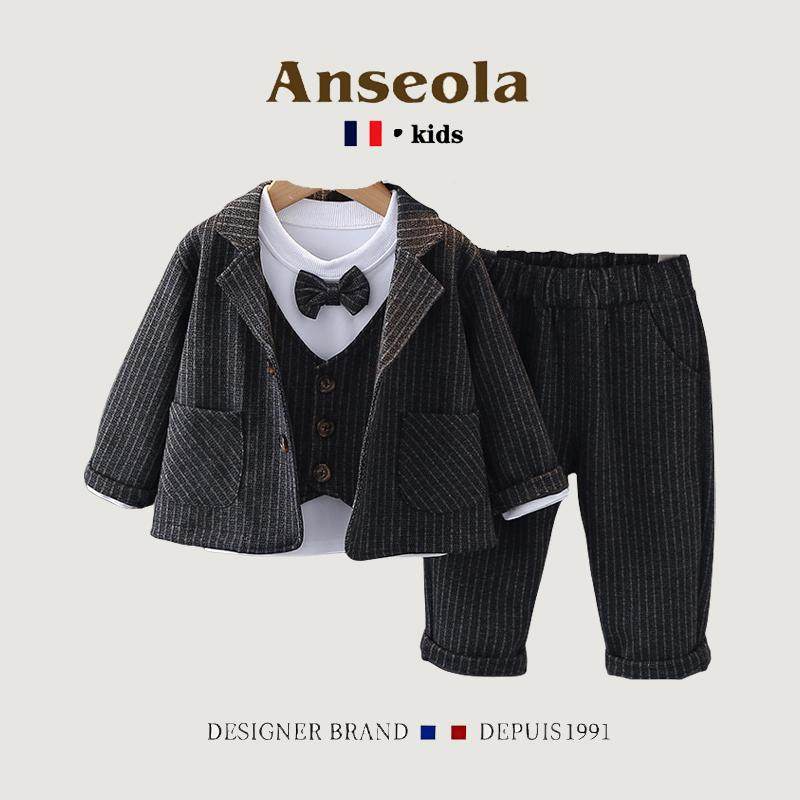法国ANSEOLA男童西装套装春季新款儿童宝宝西服外套小童三件套潮