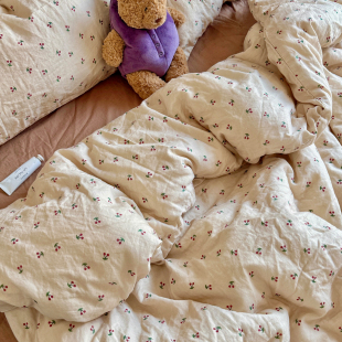 ins小樱桃全棉双层纱床上四件套1.5m1.8米母婴纯棉被套学生三件套