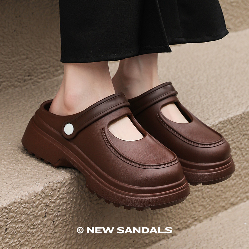 玛丽珍包头凉拖鞋女士夏季法式松糕洞洞鞋单鞋子时尚沙滩厚底凉鞋