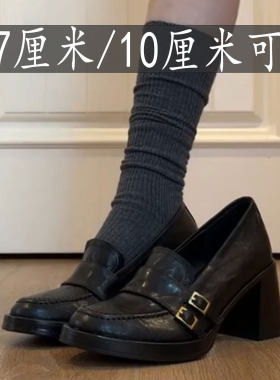 10cm英伦风静音小皮鞋7CM粗跟高跟单鞋女2026夏季新款真皮乐福鞋