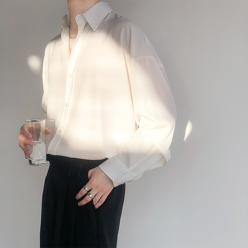 禁欲系韩国复古垂感绿色白衬衫