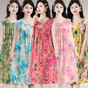 棉绸睡裙女士夏季薄款无袖背心2026新款睡衣人造棉家居服连衣裙