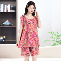 Summer sleeveless vest, cotton and silk pajamas, short-sleeved two-piece set for women, summer halter, thin artificial cotton home wear thumbnail 2
