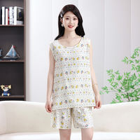 Summer sleeveless vest, cotton and silk pajamas, short-sleeved two-piece set for women, summer halter, thin artificial cotton home wear thumbnail 6