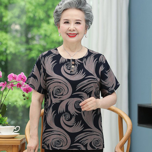 棉绸中老年人薄款t恤衫奶奶装