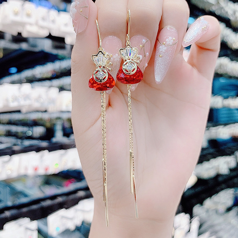 民族风转运钱袋耳线女福袋水晶