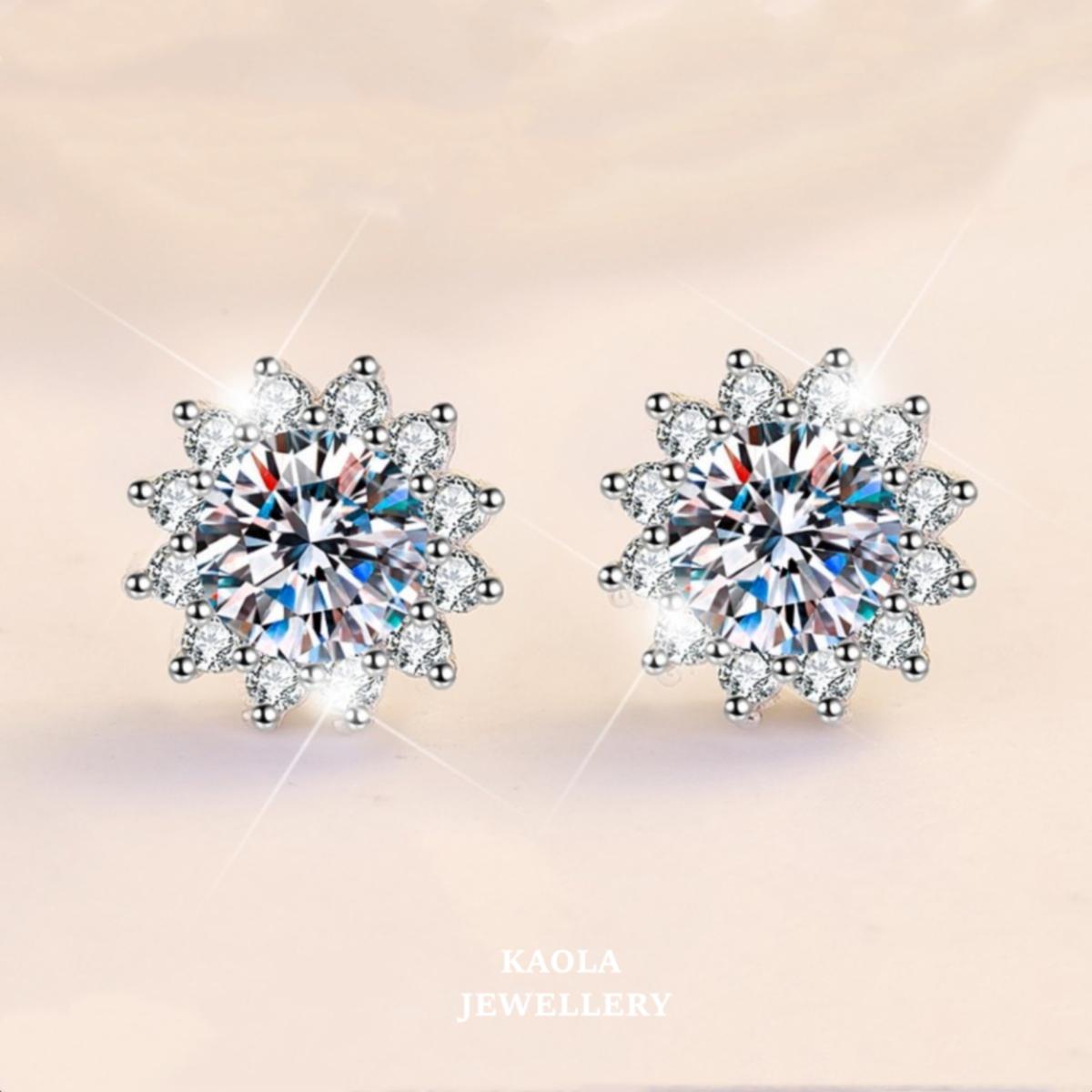 美国太阳花80分钻石耳钉白金纯银仿真钻雪花耳环男女情侣时尚礼物