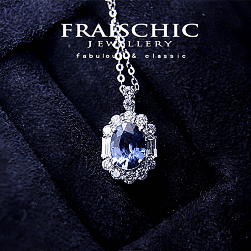 斯里兰卡「枭姬」蓝宝石项链 女纯银925锁骨链1克拉钻石 气质简约