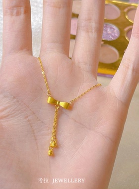 18K金蝴蝶结流苏项链 女在逃公主5G极光金锁骨链纯银镀黄金色礼物