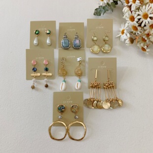 外贸品牌JCR库存尾单 天然鲍鱼贝母壳玻璃珍珠吊坠独特设计耳饰5