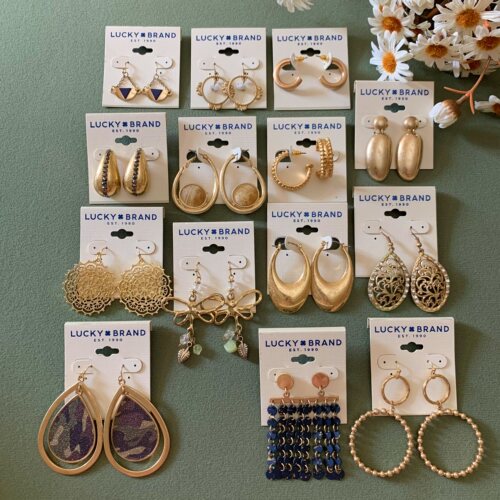 外贸品牌LUCKY 复古哑光金银耳环钉 独特设计时尚百搭老钱风耳饰5