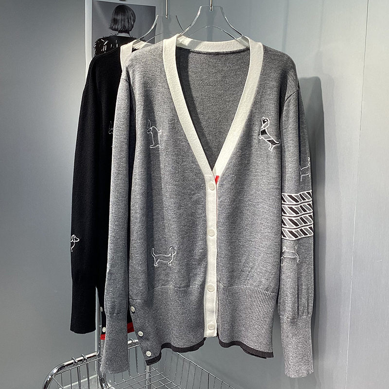 TB小狗开衫外套女V领长袖针织衫