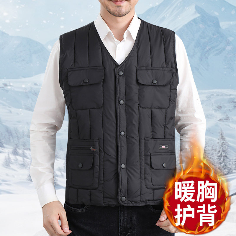 男士爸爸棉马甲羽绒棉坎肩保暖