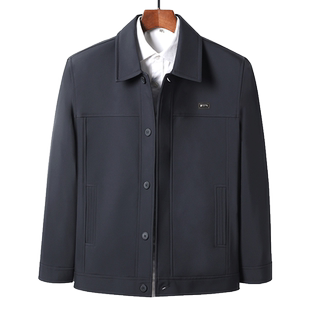 爸爸外套春秋款中老年翻领夹克衫纽扣上衣父亲男装70岁爷爷夹克男