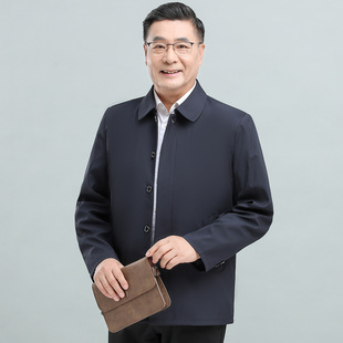 爸爸外套男款翻领休闲夹克秋季中老年人男士茄克加厚棉袄商务男装