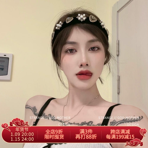 Ретро ободок из жемчуга для девочек, шпильки для волос, французский ретро стиль, с драгоценным камнем, легкий роскошный стиль