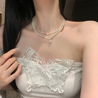 法式復(fù)古珍珠雙層項鏈女款配飾小米珠高級感輕奢小眾鎖骨鏈choker