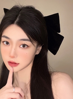 法式黑色丝绒蝴蝶结发夹女超大号发饰秋冬头饰发卡夹子发夹潮特大